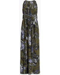 AllSaints - Kaya Batu Floral-print Cut-out Stretch-woven Maxi Dress - Lyst