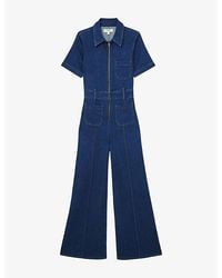 Reiss - Danie Wide-Leg Denim Jumpsuit - Lyst