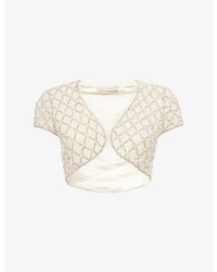 GRACE FAENA - Pearl And Crystal-Embellished Cropped Satin Jacket - Lyst