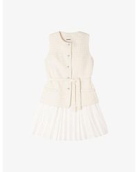 Sandro - Tie-Waist Contrast-Skirt Woven Mini Dress - Lyst