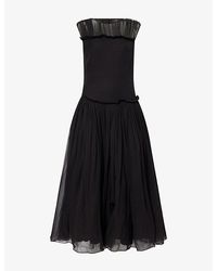 Abadia - Sera Plissé-Pleated Silk Midi Dress - Lyst