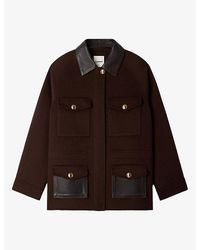 Sandro - Leather-Collar Double-Faced Wool Coat - Lyst
