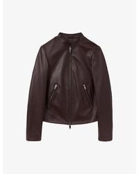 Reiss - Leather Collarless Biker Jacket - Lyst