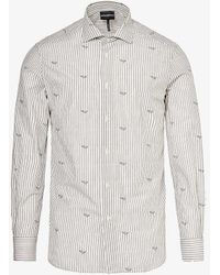 Emporio Armani - Stripe-print Regular-fit Cotton-poplin Shirt - Lyst