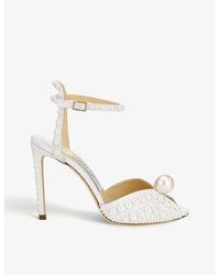 Jimmy Choo - Sacora 100 Pearl-Embellished Satin Sandals - Lyst