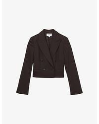 Reiss - Vienna Double-Breasted Cropped Wool-Blend Blazer - Lyst