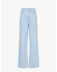 KENZO - Seigaiha Ayame Straight-leg Mid-rise Printed Jeans - Lyst