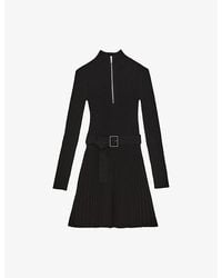 Reiss - Vienna Zip-Neck Flippy-Hem Stretch-Knit Mini Dress - Lyst