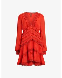AllSaints - Zora V-neck Smocked-back Woven Mini Dress - Lyst