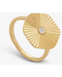 Monica Vinader - Disco 18ct Recycled Yellow Gold-plated Vermeil Sterling Silver And 0.05ct Diamond Ring - Lyst