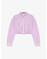 Maje - Balloon-sleeve Cut-out Cropped Cotton Shirt - Lyst