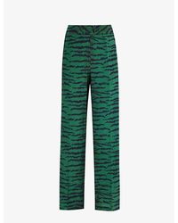 Victoria Beckham - Green Vy Alina Animal-print Wide-leg High-rise Silk Trousers - Lyst