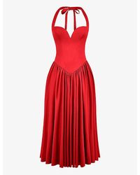 House Of Cb - Coquette Sweetheart-Neck Stretch-Cotton Midi Dress - Lyst