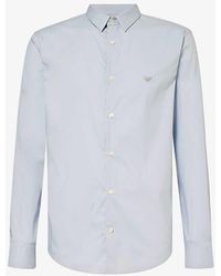 Emporio Armani - Brand-embroidered Pleated-cuff Regular-fit Stretch Cotton-blend Shirt Xx - Lyst
