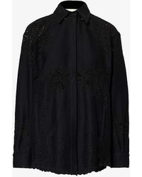 Valentino Garavani - Floral-lace Scallop-trim Cotton-blend Shirt - Lyst