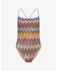 Missoni - Square-Neck Chevron Knitted Swimsuit - Lyst