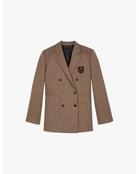 The Kooples - Logo-Patch Double-Breasted Wool Blazer - Lyst