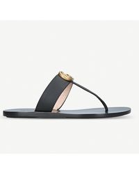 Gucci Marmont Leather Thong Sandal - Black