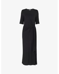 Whistles - Twist-knot Long-sleeved Stretch-jersey Midi Dress - Lyst