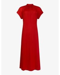 Ro&zo - High-Neck Short-Sleeve Plisse Maxi Dress - Lyst