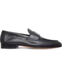 Santoni Mens Black Carlos Deer Leather Penny Loafer