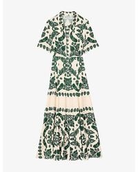 Sandro - Floral-Print Collared Satin Maxi Dress - Lyst