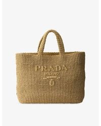 Prada - Logo-Embroidered Crochet Tote Bag - Lyst