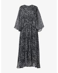 eem - Dot-Print Cape-Detail Chiffon Midi Dress - Lyst