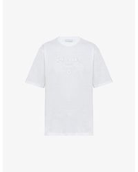 Prada - Brand-embroidered Boxy-fit Cotton T-shirt - Lyst