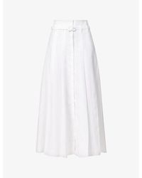 Gabriela Hearst - Dugald Belted Pleated Linen Midi Skirt - Lyst