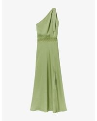 Claudie Pierlot - One-Shoulder Lace-Trim Satin Maxi Dress - Lyst