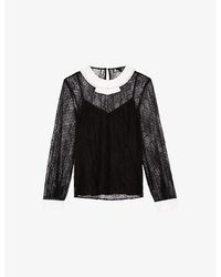 The Kooples - Lace Contrast-Collar Woven Top - Lyst