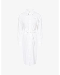 Polo Ralph Lauren - Logo-Embroidered Long-Sleeve Linen Midi Shirt Dress - Lyst