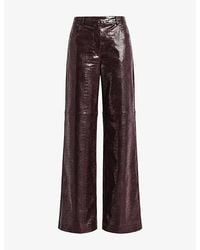 Because Of Alice - Crocodile-Embossed Wide-Leg High-Rise Faux-Leather Trousers - Lyst