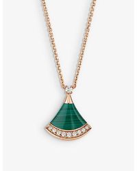 BVLGARI - Divas' Dream 18Ct Rose- 0.13Ct Brilliant-Cut Diamond And Malachite Pendant Necklace - Lyst