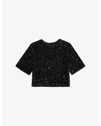 Maje - Sequin-Embellished Short-Sleeve Velvet Top - Lyst