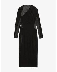 Reiss - Kass Asymmetric-Neck Stretch-Velvet Midi Dress - Lyst