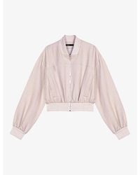 Maje - Ribbed-neck Cropped Cotton And Linen-blend Bomber Jacket - Lyst