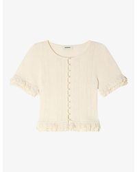 Sandro - Short-Sleeved Ruffled Knitted Cardigan - Lyst