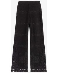 Maje - Floral-crochet Wide-leg High-rise Stretch-knitted Trousers - Lyst