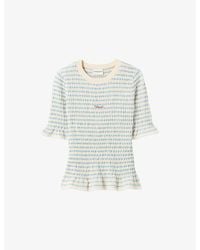 Claudie Pierlot - Shirred Logo-Embroidered Knitted Top - Lyst