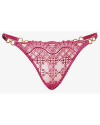 Bordelle - Mari Geometric-embroidered Mid-rise Lace Thong - Lyst