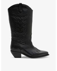 AllSaints - Dolly Embroidered-stitch Leather Western Boots - Lyst