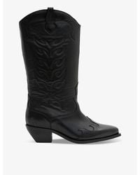 AllSaints - Dolly Embroidered-Stitch Leather Western Boots - Lyst