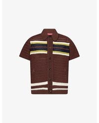 Gucci - Crochet Cotton Knit Polo Shirt With Stripes - Lyst