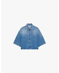 Prada - Triangle-Logo Cropped Denim Shirt - Lyst