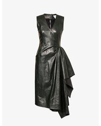 Bottega Veneta - V-neck Sleeveless Leather Midi Dress - Lyst