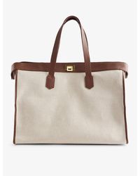 Eleventy - Brand-embossed Leather-trimmed Cotton Tote Bag - Lyst