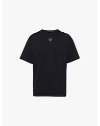 Prada - Short-Sleeved Logo-Tab Cotton-Jersey T-Shirt - Lyst