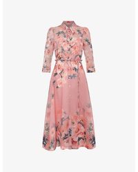 Phase Eight - Petite Anabella Floral-Print Linen-Blend Midi Dress - Lyst